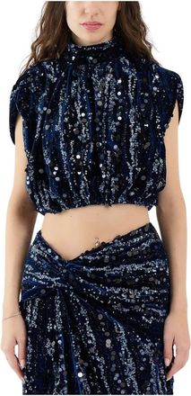 Sabina Mus&aacute;yev Navy Velvet Paillet Top - Dames - Tops zonder mouwen - Blauw - M - Polyester - Tops