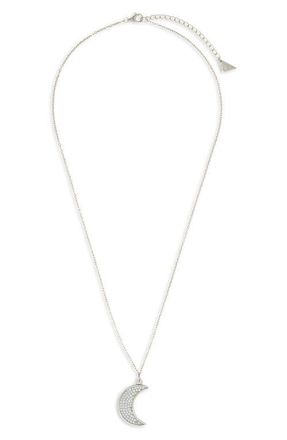 Sterling Forever Pav Cubic Zirconia Crescent Moon Pendant Necklace in Silver at Nordstrom