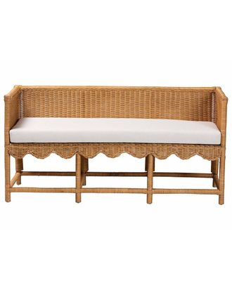 Baxton Studio Seranay Bohemian Scallop Rattan Accent Bench