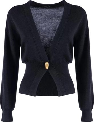 Nenette Gevormde V-hals Cardigan - Dames - Vesten - Zwart - M - Wol - Truien & Vesten