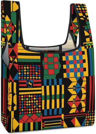 Generic African Kente Print Shopping Bag Reusable Grocery Tote Bag Foldable Handbag for Travel Picnic