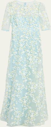 Teri Jon Petal Applique Illusion Tulle Gown
