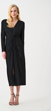 Joseph Ribkoff Satin Effect Knit Draped V-Neck Sheath Dress in Black at Nordstrom, Size 14