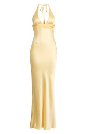 Princess Polly Odyssa Satin Halter Gown in Yellow at Nordstrom, Size 4