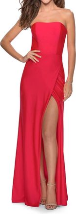 La Femme Strapless Prom Dress In Neon Coral