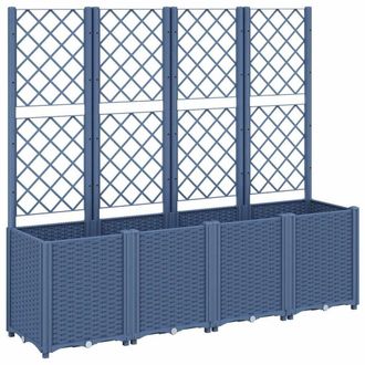 Berkfield Home Garden Planter with Trellis Blue Grey 160x40x140 cm PP | Size: 160 x 40 x 140 cm