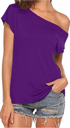 Generic Womens I Love The 80s Off The Shoulder Tops Disco 80s Costumes T-Shirts Animal Ears, Z1 purple, XXL