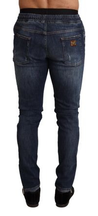Dolce & Gabbana Mens Blue Cotton Stretch Tattered Denim Jeans Polyester Elastane Clothing