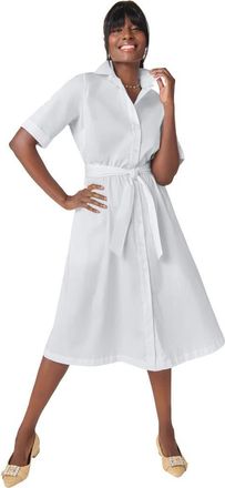 Jessica London Stretch Poplin Shirtdress in White at Nordstrom, Size 26