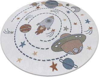 RugsX Rugsx - Alfombra Bono 8288 C&iacute;rculo Espacio, Planetas Crema / Antracita Multicolour Circulo 140 Cm