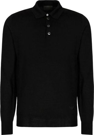 Emporio Armani Zwarte Polotrui met Geborduurde Adelaar - Heren - Ronde hals truien - Zwart - S - Wol - Truien & Vesten