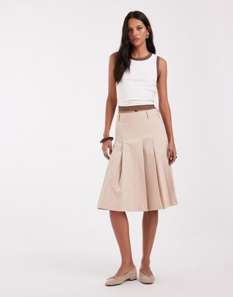Lacoste gonna midi plissettata in cotone beige-Neutro