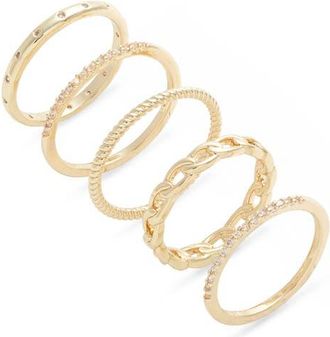 Nordstrom Set of 5 Stackable Rings in Clear- Gold at Nordstrom