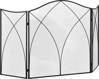 OEM Salvachispas Plegable Pantalla Protectora De Chimenea 3 Paneles Con Bisagras Y Estructura De Metal Decorativa 108x24x76 Cm Negro