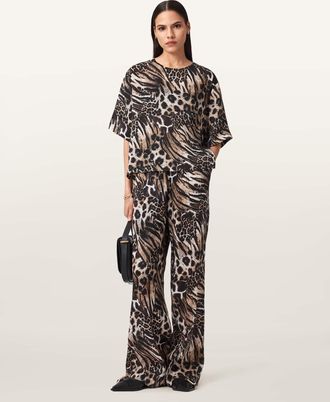 AllSaints Linen Charli Linen Blend Trousers, Size: UK 14/US 10