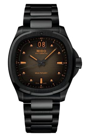 Mido Multifort TV Big Date Automatic Bracelet Watch, 39.2mm x 40mm in Black at Nordstrom