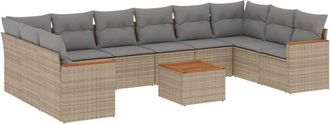 vidaXL Set De Sof&aacute;s De Jard&iacute;n 11pzas Con Cojines Rat&aacute;n Sint&eacute;tico Beige Vidaxl