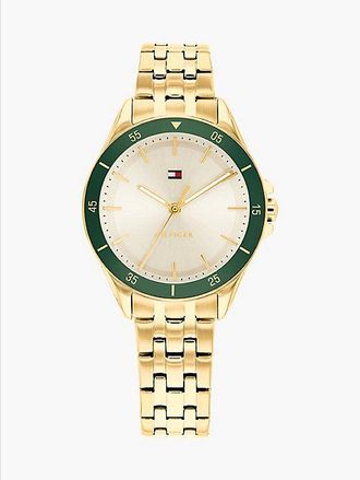 Tommy Hilfiger Reloj con eslabones y bisel verde