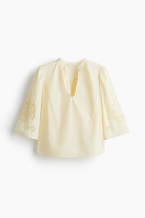 H&M Bluse mit Broderie Anglaise - Hellgelb