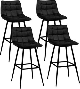 IDMarket Set Di 4 Sgabelli Da Bar In Velluto Nero Mady