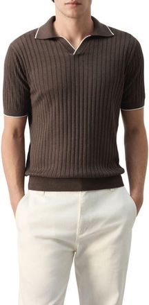Mango Regular Fit Linen Blend Rib Polo in Brown at Nordstrom, Size X-Large
