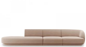 BLOOMINGLOFT 4-Sitzer Designsofa Miley mit Ottomane - mit Samtbezug Cappuccino