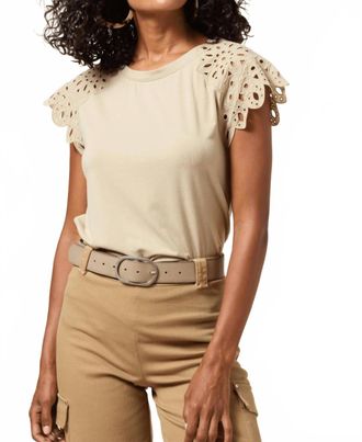 Lyss&eacute; Katarina Eyelet Sleeve Trim Top In Sandstone