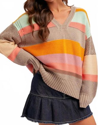 Hem & Thread Colorblock Relaxed Crewneck Sweater In Beige