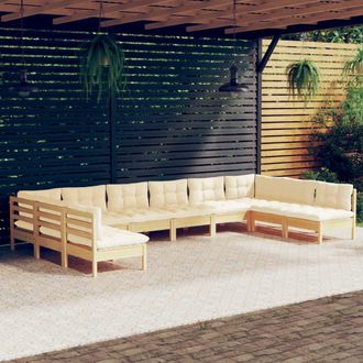 vidaXL Muebles De Jard&iacute;n 10 Pzas Y Cojines Madera Maciza De Pino Crema Vidaxl