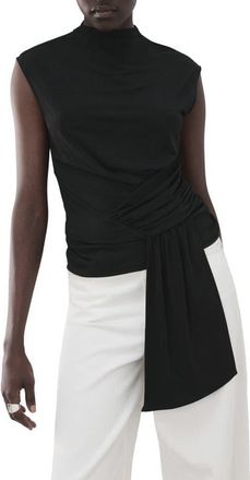Mango Shirred Faux Wrap Top in Black at Nordstrom, Size X-Small