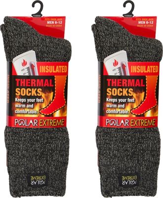 Polar Extreme Mens Thermal Sock Pack of 2, Black Marled, 10-13