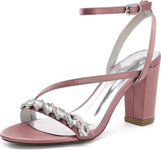 Generic Wedding Bridal Shoes Womens Heels Sandals Open Toe Fashion Chunky Heels Sandals Party Wedding Dress Shoe 8.5Cm,Flesh Pink,10 UK
