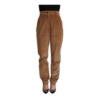 Dolce & Gabbana Slim-fit Trousers, female, Brown, XS, Luxury High-Waisted Corduroy Skinny Trousers