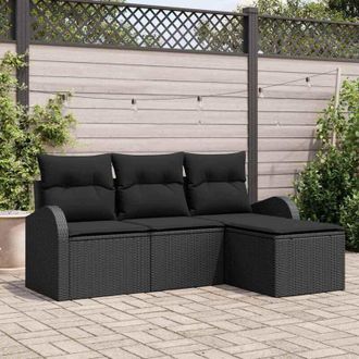 vidaXL Vidaxl - Conjunto De Sof&aacute; De Jard&iacute;n Con Coj&iacute;n 4 Pcs Negro Polirat&aacute;n