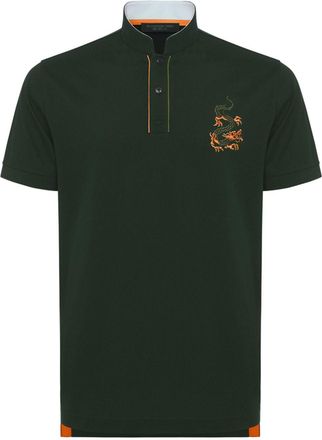 Shanghai Tang Katoenen poloshirt met geborduurde draak - Groen