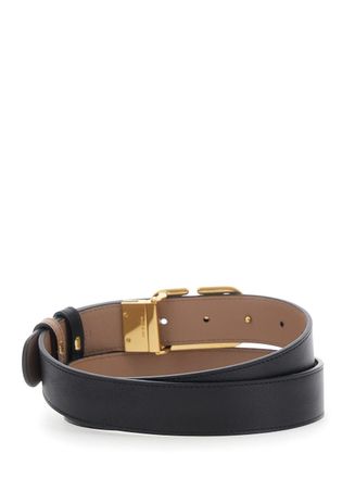 Valentino Garavani Womens Reversible Leather Belt Vlogo Black Calf