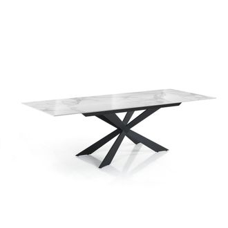 Oresteluchetta Mesa extensible cer&aacute;mica m&aacute;rmol blanco acero negro 75x120-180 cm