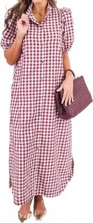 Entro Gingham Midi Dress In Wine
