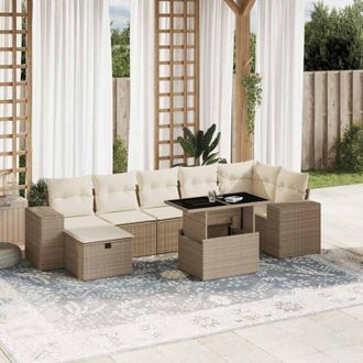vidaXL Set De Sof&aacute;s De Jard&iacute;n Y Cojines 8 Piezas Rat&aacute;n Sint&eacute;tico Beige Vidaxl
