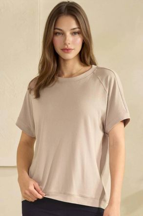 Yelete Everyday Soft Ribbed Loose Fit Top In Light Mocha