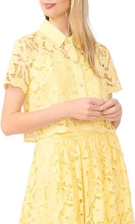 Ted Baker Micah Lace Embroidered Button-Up Top in Creamed Corn at Nordstrom, Size X-Large