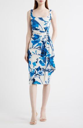 La Petite Robe Di Chiara Boni Floral Ruffle Detail Cocktail Sheath Dress in Carole Blue at Nordstrom, Size 12 Us