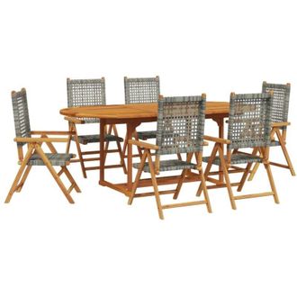 vidaXL vidaXL 7 Piece Garden Dining Set Grey Poly Rattan and Solid Wood