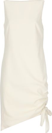 Carolina Herrera Ivory Wool Dress With Asymmetrical Drape And Bow Detail