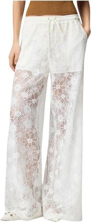Pinko Laurie Pantalone Pizzo Rebrode - Dames - Wijde Broeken - Wit - M - Katoen - Broeken