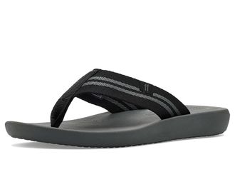 FitFlop Iqushion Two-Stripe Webbing Flip-Flops Mens Wedge Shoes Black/Charcoal : 12.5 M (D), Synthetic
