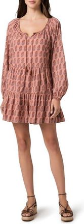 Paige Boardwalk Floral Long Sleeve Cotton Minidress in Salmon Multi at Nordstrom, Size Xx-Small