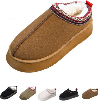 Generic Womens Platform Fuzzy Slippers, Plush Fur Lined Winter House Shoes, Anti-Slip Indoor Outdoor Mini Ankle Boots, Fashion Comfortable Slip-On Short Snow 