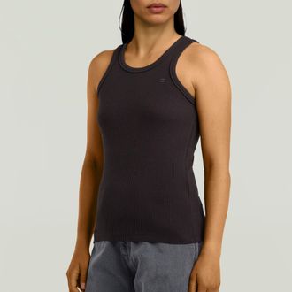 G-Star Tanktop G-STAR Ribbed Tanktop, Damen, Gr. XXL (44), schwarz (dk schwarz), Single Jersey, Obermaterial: 95% Baumwolle, 5% Elasthan, unifarben, gerade n