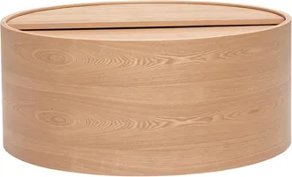 Miliboo Mesa Baja Redonda De Madera Clara De Fresno Con Bandeja Giratoria Y Almacenamiento D80 Cm Dali